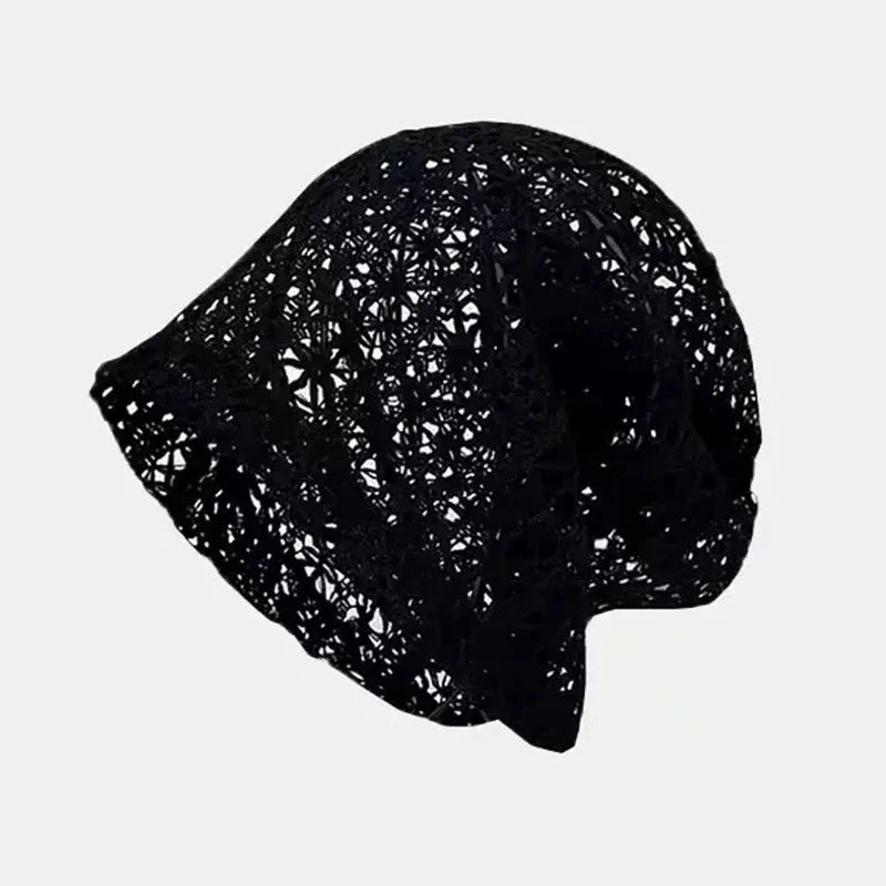Mesh Hollow Crochet Sleeve Heap Hat Big Head Skull Beanie Cap for Women's