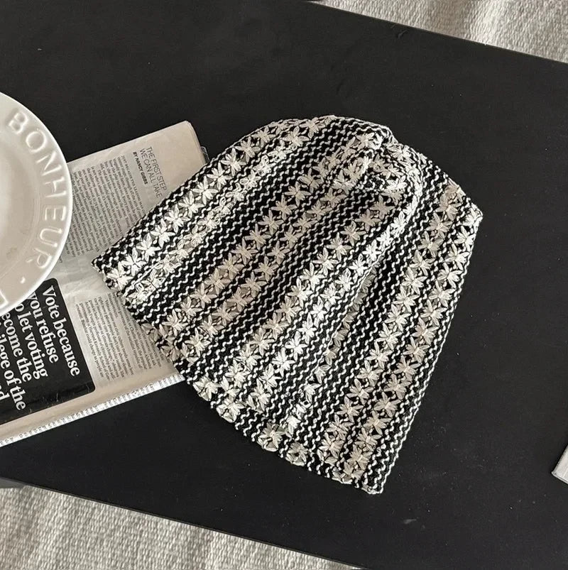 Mesh Hollow Crochet Sleeve Heap Hat Big Head Skull Beanie Cap for Women's