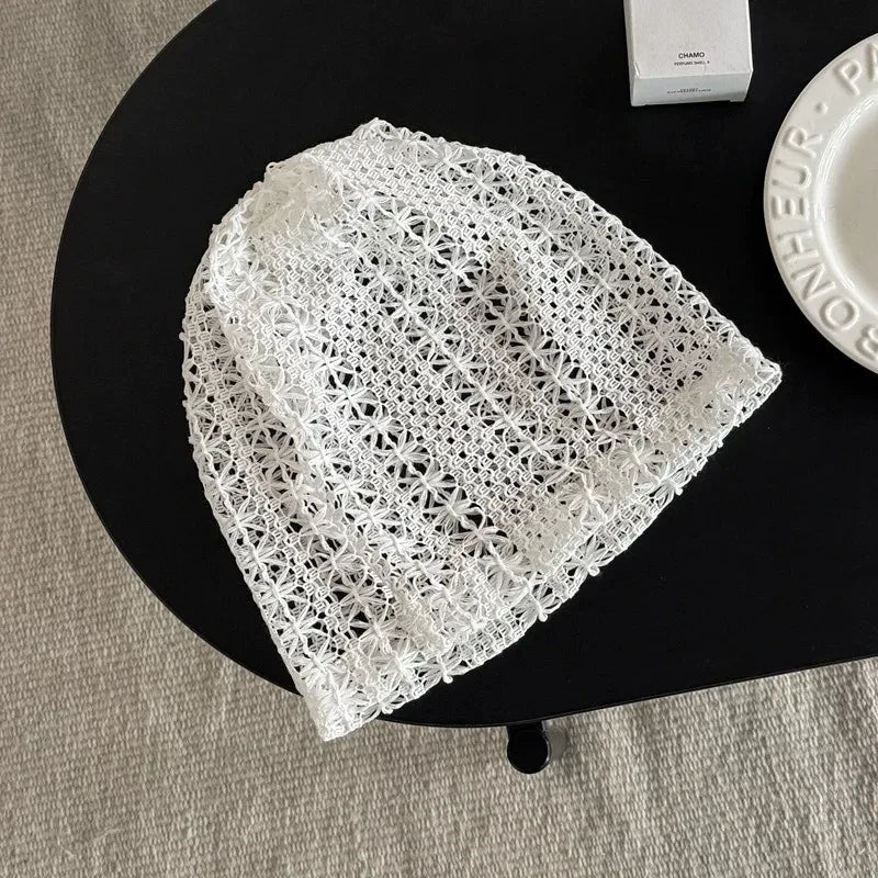 Mesh Hollow Crochet Sleeve Heap Hat Big Head Skull Beanie Cap for Women's