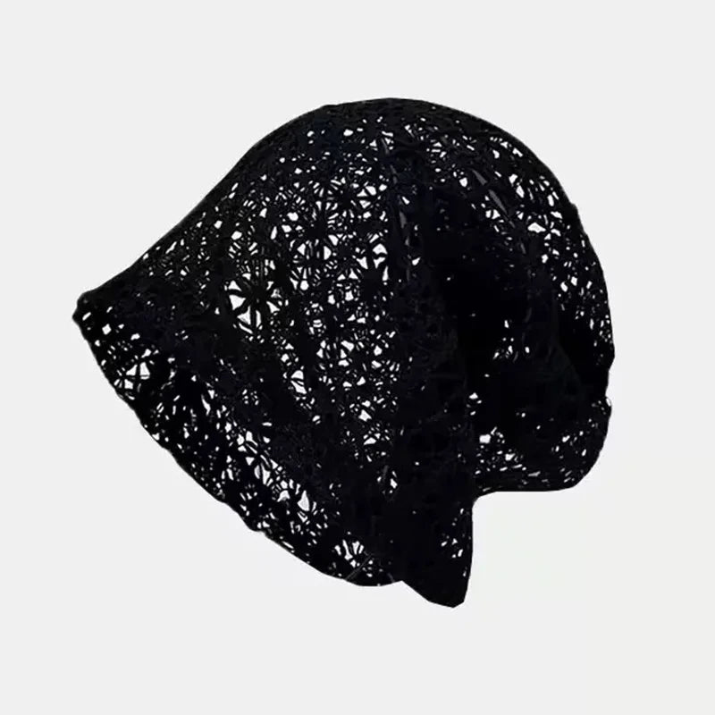Mesh Hollow Crochet Sleeve Heap Hat Big Head Skull Beanie Cap for Women's