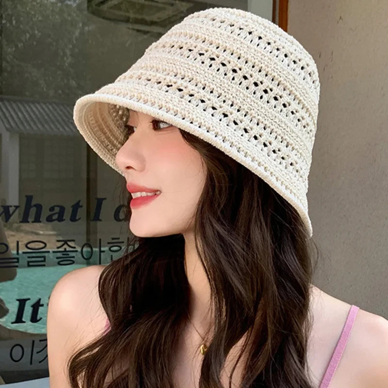 Beach Straw Hat Women Visor Bucket Hat Fisherman Hat Hand weaving Panama Fishing Chapeau Sun Hats tool Sunprotection