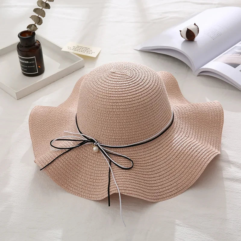 Hat Female Wild Beach Straw Hat Small Fresh Bow Adjustable Holiday Outing Sun Hat