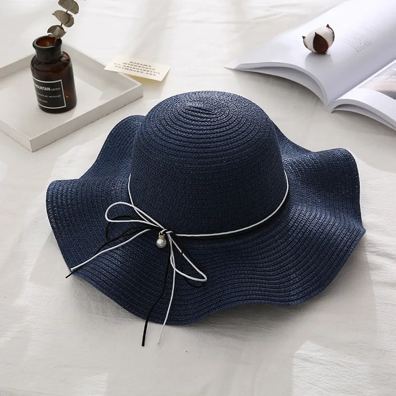 Hat Female Wild Beach Straw Hat Small Fresh Bow Adjustable Holiday Outing Sun Hat