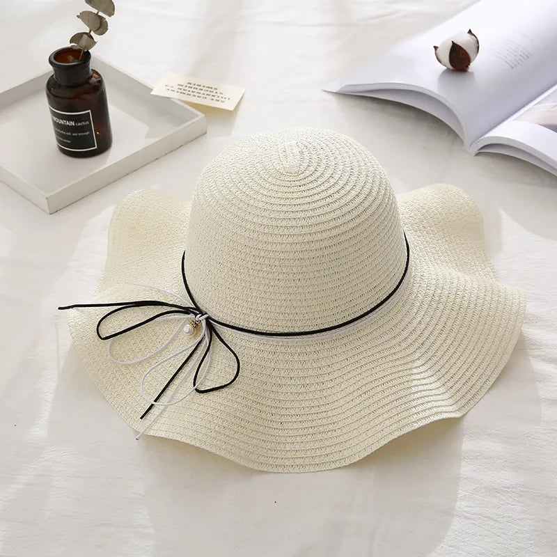 Hat Female Wild Beach Straw Hat Small Fresh Bow Adjustable Holiday Outing Sun Hat
