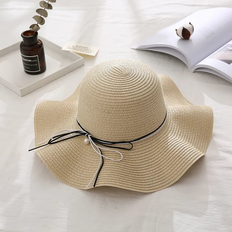 Hat Female Wild Beach Straw Hat Small Fresh Bow Adjustable Holiday Outing Sun Hat
