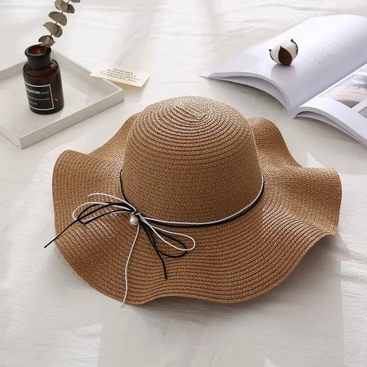 Hat Female Wild Beach Straw Hat Small Fresh Bow Adjustable Holiday Outing Sun Hat